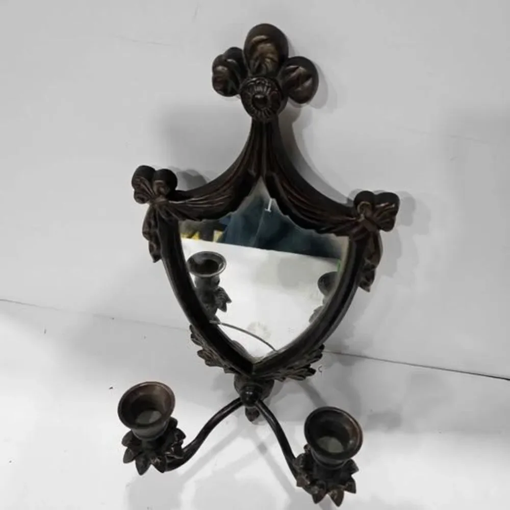 Vintage very heavy Style Mirrored Wall Sconce Candle Holder